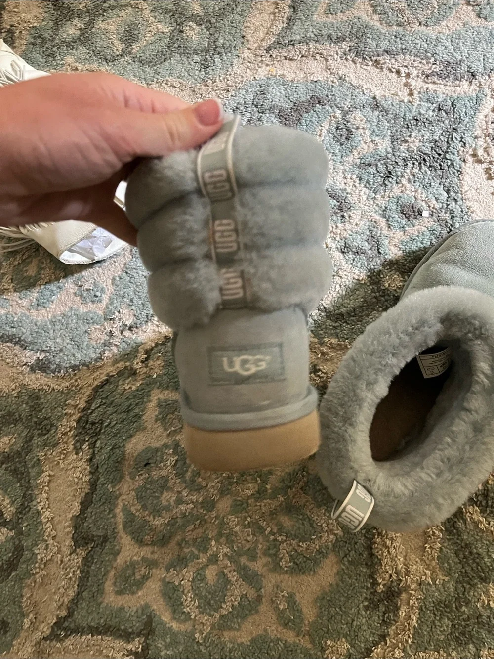 UGG Light Gray Short Shearling Boots
